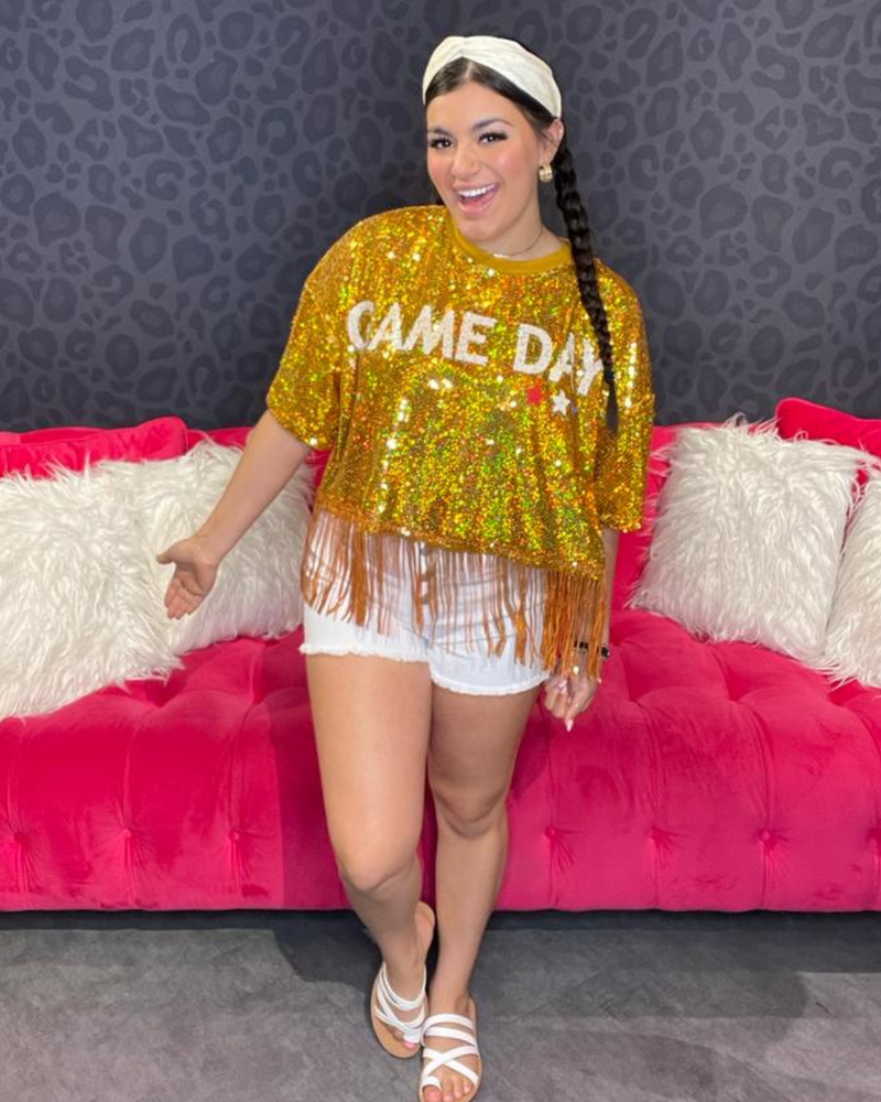 Sequin Game Day Fringe Top-Tops-Timing-Royal-Small-Inspired Wings Fashion