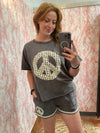 Lace Applique Peace Top-Shirts & Tops-Umgee-Charcoal-Small-Inspired Wings Fashion