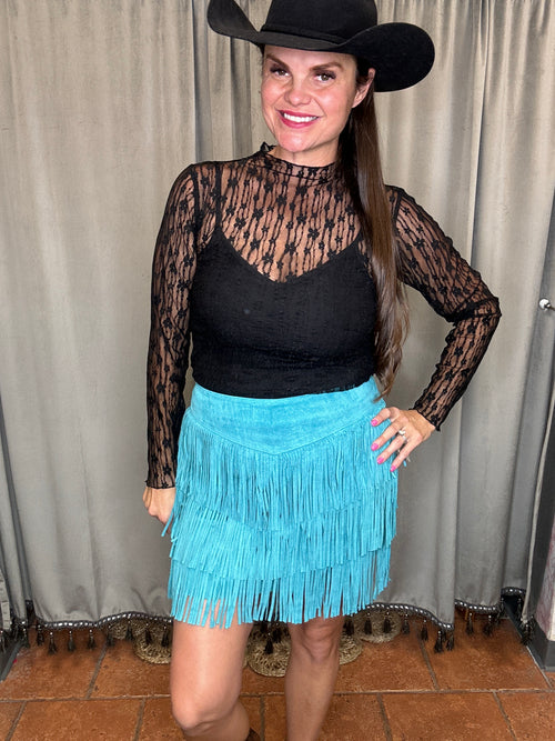 Suede Fringe Skirt-Skirt-Scully-Black-XS-Inspired Wings Fashion