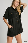 Contrast Front Button Romper-Jumpsuits & Rompers-Umgee-Black-Small-Inspired Wings Fashion