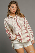 Striped Colorblock Top-Shirts & Tops-Umgee-Mauve-Small-Inspired Wings Fashion