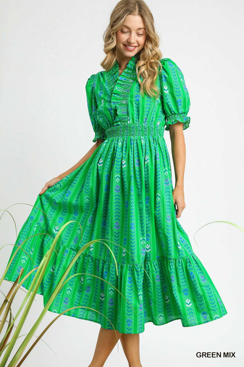 Ruffle Smocked Dress-Dress-Umgee-Green-Small-Inspired Wings Fashion
