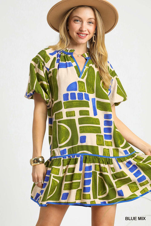 Abstract Bubble Dress-Dress-Umgee-Blue Mix-Small-Inspired Wings Fashion