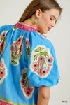 Boho Embroidered Blouse-Top-Umgee-Blue-Inspired Wings Fashion