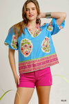 Boho Embroidered Blouse-Top-Umgee-Blue-Inspired Wings Fashion