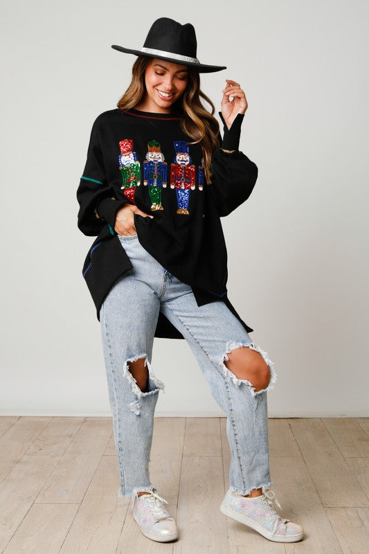Nutcracker Sequin Sweatshirt-Sweatshirt-Inspired Wings Fashion-Small-Black-Inspired Wings Fashion