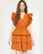 V-Neck Ruffle Mini Dress-Dresses-Entro-Small-Pumpkin-Inspired Wings Fashion