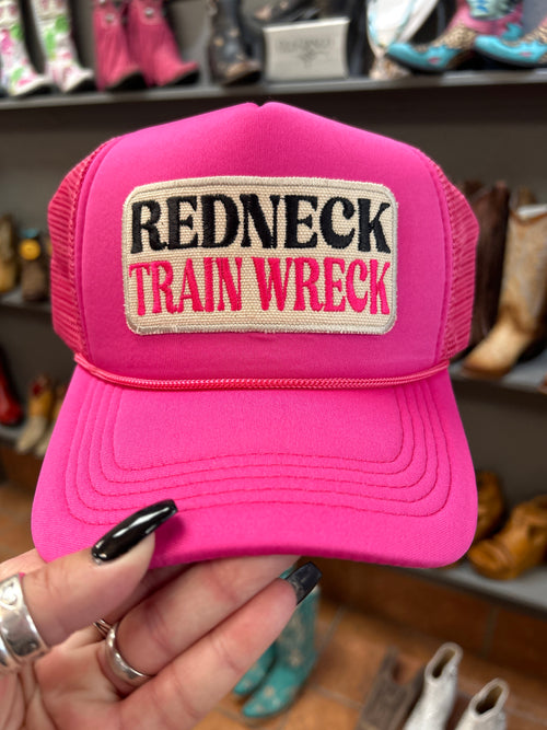 Lucky Girl Trucker Hats-hat-Lucky Girl Boutique-Redneck Train Wreck/pink-Inspired Wings Fashion
