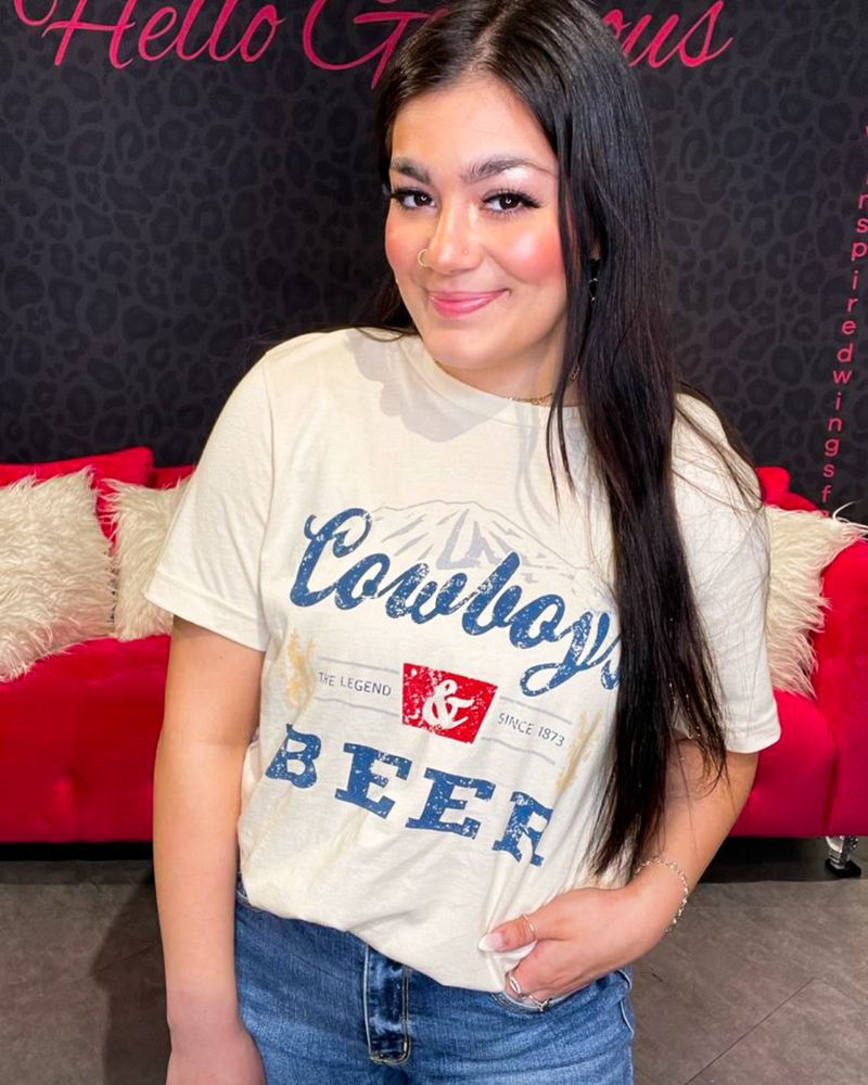 Cowboys & Beer Graphic Top-Shirts & Tops-Mangosteen-Small-Soft Cream-Inspired Wings Fashion
