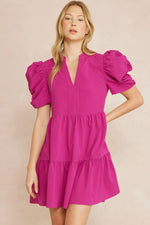 Puff Sleeve V-Neck Mini Dress-Dresses-Entro-Small-Black-Inspired Wings Fashion