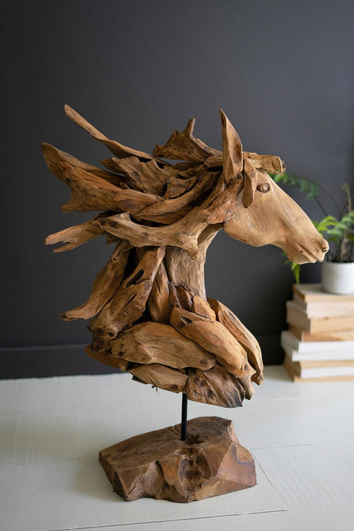 Wood Horse Sculpture-Home Decor-Kalalou-Inspired Wings Fashion