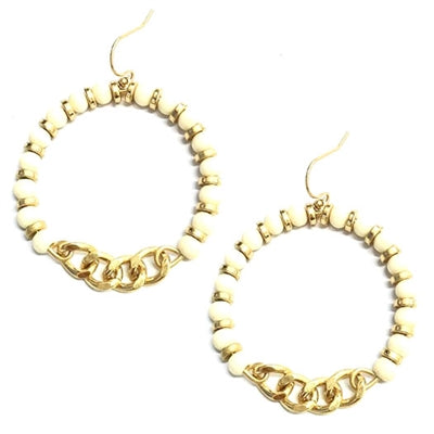 Wood and Gold Chain Hoop Earrings-Earrings-What's Hot Jewelry-Ivory-Inspired Wings Fashion