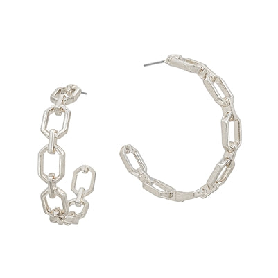 Open Square Chain Hoop-Earrings-What's Hot Jewelry-Silver-Inspired Wings Fashion