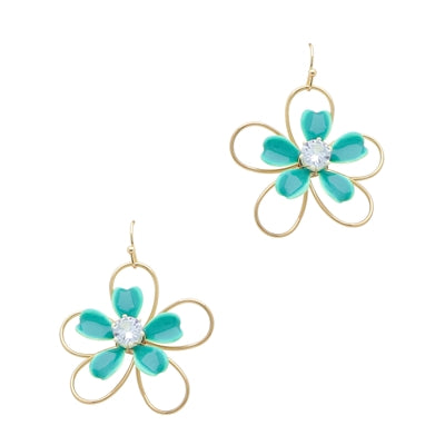 Acrylic and Gold Flower Earrings-Earrings-What's Hot Jewelry-Teal-Inspired Wings Fashion