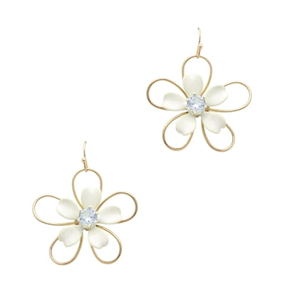Acrylic and Gold Flower Earrings-Earrings-What's Hot Jewelry-White-Inspired Wings Fashion