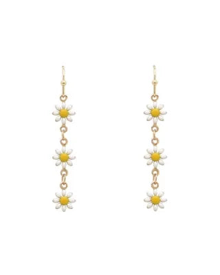 Flower and Gold Chain Earrings-Earrings-What's Hot Jewelry-White-Inspired Wings Fashion