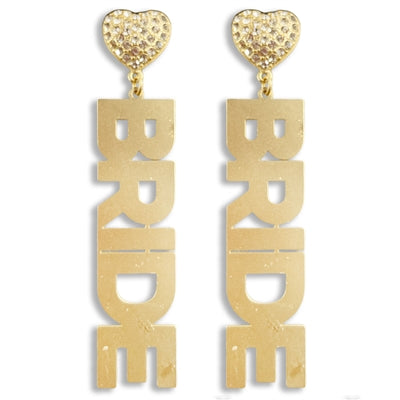Gold Metal Bride Rhinestone Heart Earring-Earrings-What's Hot Jewelry-Inspired Wings Fashion