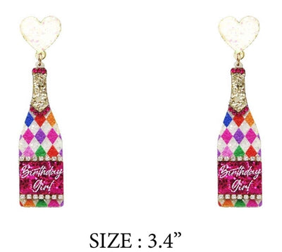Happy Birthday Glitter Champagne Bottle Earring-Earrings-What's Hot Jewelry-Inspired Wings Fashion