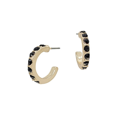Black Crystal and Gold Hoop Earring-Earrings-What's Hot Jewelry-Inspired Wings Fashion