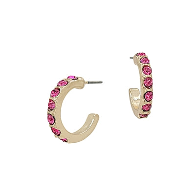 Hot Pink Crystal and Gold Hoop Earring-Earrings-What's Hot Jewelry-Inspired Wings Fashion