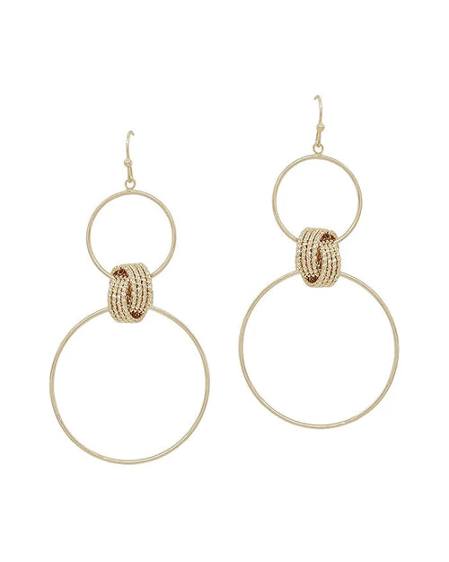 Open Circles with Textured Knot Earrings-Earrings-What's Hot Jewelry-Gold-Inspired Wings Fashion