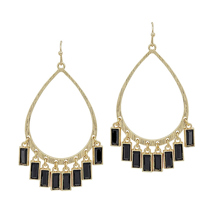 Teardrop Earrings with Rectangle Crystals-Earrings-What's Hot Jewelry-Black-Inspired Wings Fashion