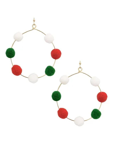 Christmas Pom Pom Earrings-Earrings-What's Hot Jewelry-Multi-Inspired Wings Fashion