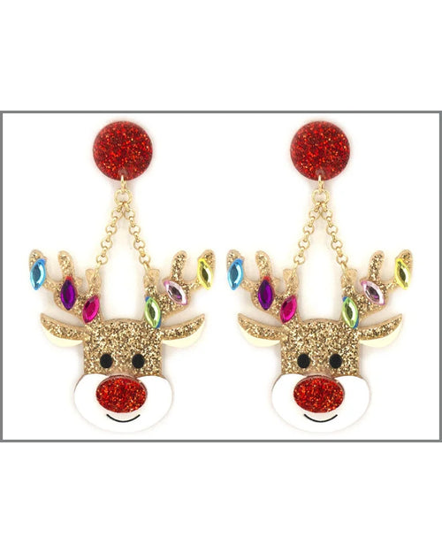 Acrylic Rudolph Glitter Earrings-Earrings-What's Hot Jewelry-Inspired Wings Fashion