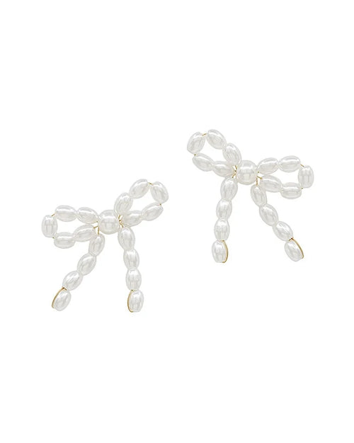 Pearl Bow Stud Earrings-Earrings-What's Hot Jewelry-Cream-Inspired Wings Fashion