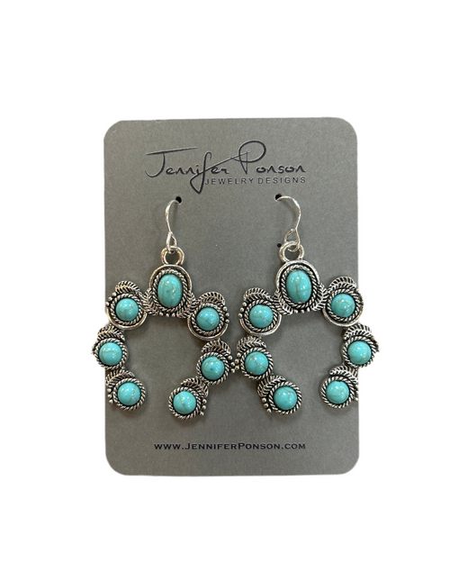 Turquoise Squash Blossom Earrings-Earrings-Jennifer Ponson-Inspired Wings Fashion
