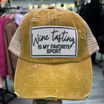Wine Tasting Ponytail Cap-Hats-DK Handmade-Wine Tasting/Mustard & Tan-Inspired Wings Fashion