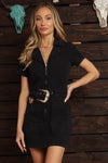 Denim Front Zipper Open Dress-Dresses-Blue Buttercup-Small-Black-Inspired Wings Fashion