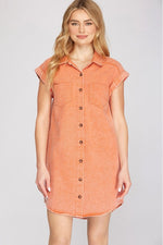 Folded Cuff Button Down Dress-Dresses-She+Sky-Small-Peach-Inspired Wings Fashion