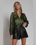 Twisted Detailed Front Volume Sleeves Top-Shirts & Tops-Blue Buttercup-Small-Olive-Inspired Wings Fashion