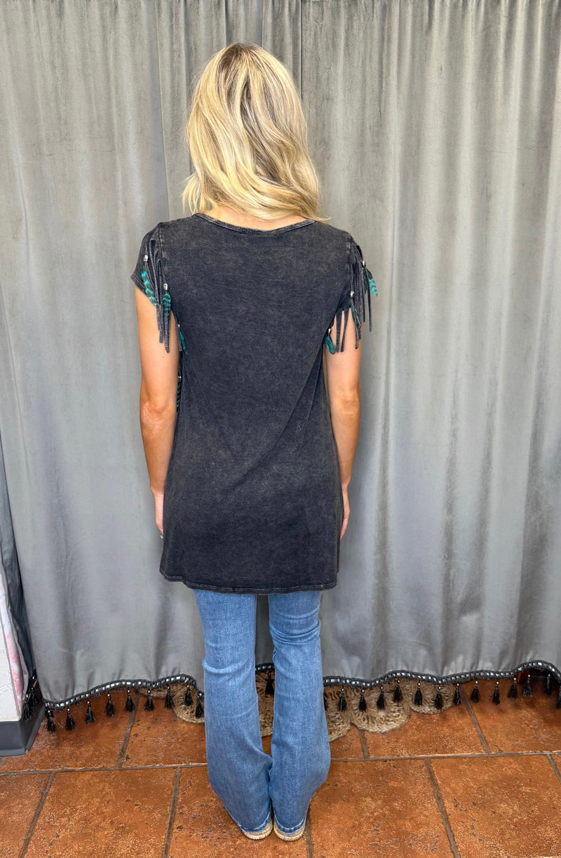 Fringed Asymmetrical Top-Tops-Pat Dahnke-Black-Small-Inspired Wings Fashion