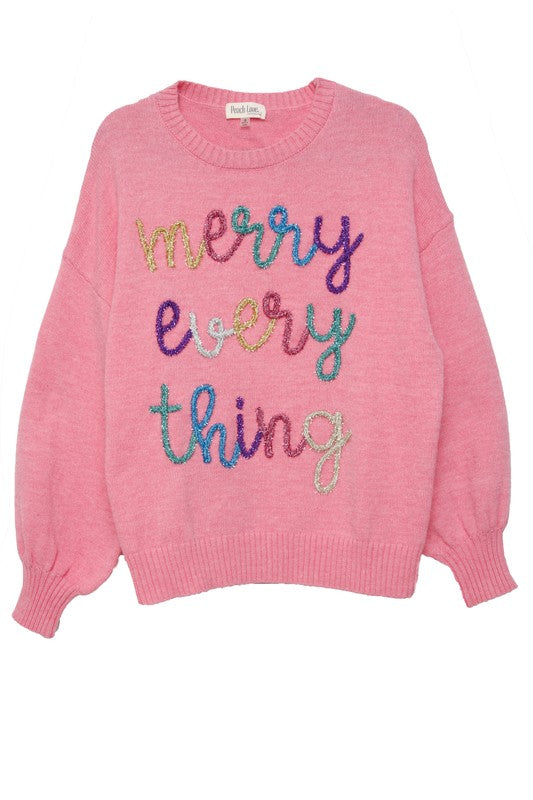 Merry Everything Embroidery Sweater-Sweatshirt-Peach Love California-Small-Pink-Inspired Wings Fashion