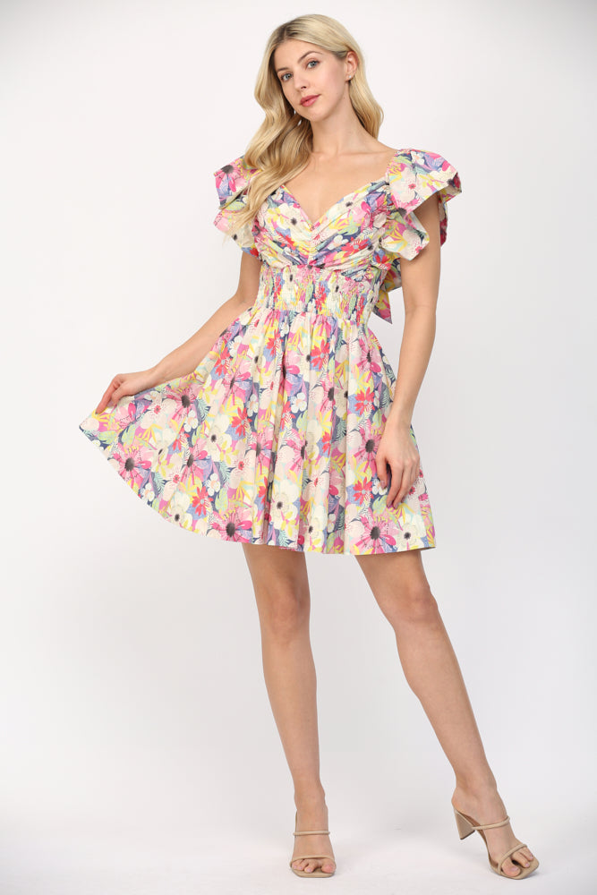 Pleated Mini Dress-Dress-Fate by LFD-Pink Multi-Small-Inspired Wings Fashion