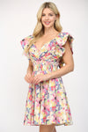 Pleated Mini Dress-Dress-Fate by LFD-Pink Multi-Small-Inspired Wings Fashion