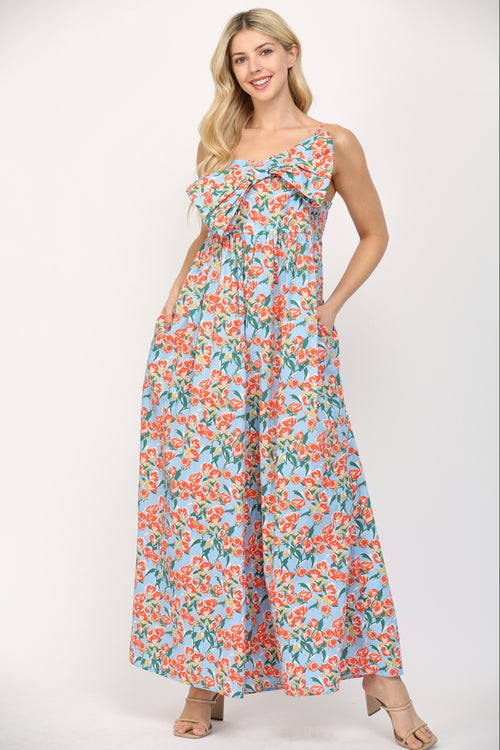 Bow Jumpsuit-Jumpsuit-Fate by LFD-Light Blue Multi-Small-Inspired Wings Fashion