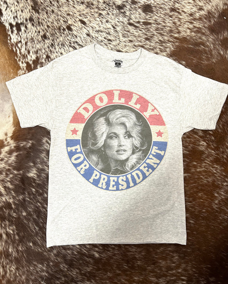 Dolly President T-Shirt-T-Shirt-Bohemian Cowgirl-Grey-Small-Inspired Wings Fashion