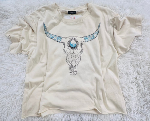 Longhorn Graphic Top-Shirts & Tops-Zutter-Bone-Small-Inspired Wings Fashion