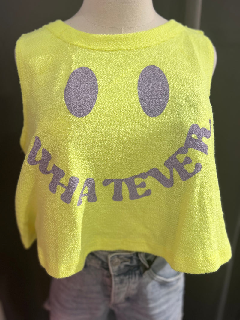 Smile Whatever Cropped Tank-Tops-Bucketlist-Neon Yellow-Small-Inspired Wings Fashion