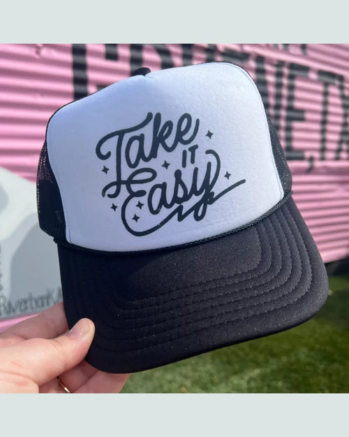 Take It Easy Trucker Cap-Hats-Turquoise and Tequila-Inspired Wings Fashion