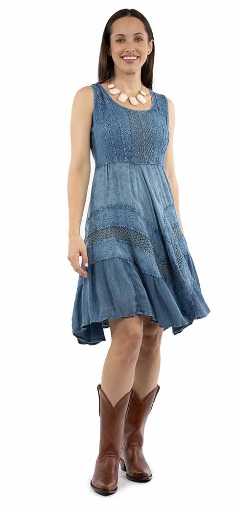 Embroidered Floral Dress-Dress-Scully-Light Denim-XS-Inspired Wings Fashion