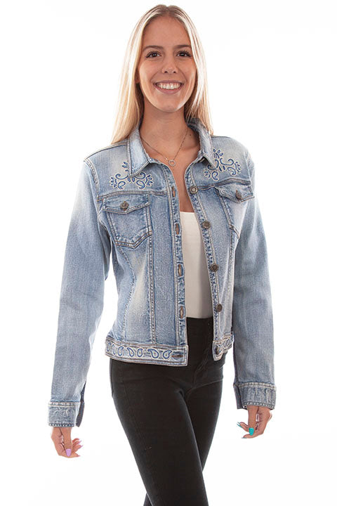 Beaded Denim Jacket-Jackets-Scully-Denim-Small-Inspired Wings Fashion