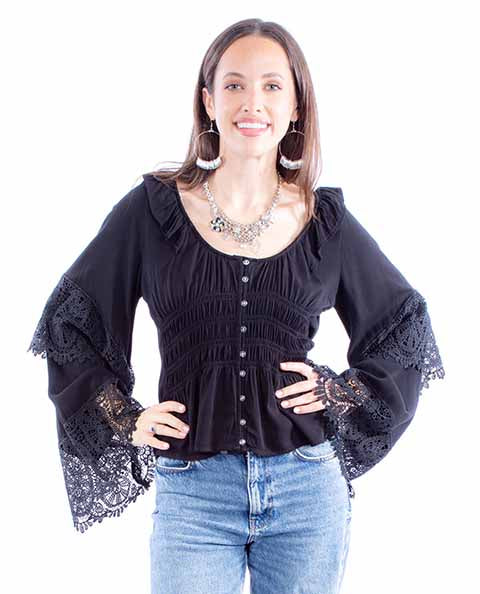 Crochet Bell Top-Tops-Scully-Black-Small-Inspired Wings Fashion