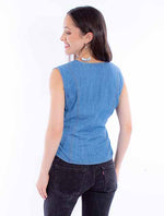Lace Up Denim Vest-Vest-Scully-Blue-Small-Inspired Wings Fashion