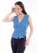 Lace Up Denim Vest-Vest-Scully-Blue-Small-Inspired Wings Fashion