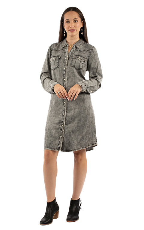 Whipstitch Denim Mini Dress-Dress-Scully-Black-XS-Inspired Wings Fashion