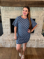 Checkered Denim Mini Dress-Dress-Jade by Jane-Denim-Small-Inspired Wings Fashion